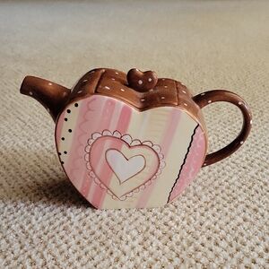 Heart-Shaped Pink and Brown Teapot